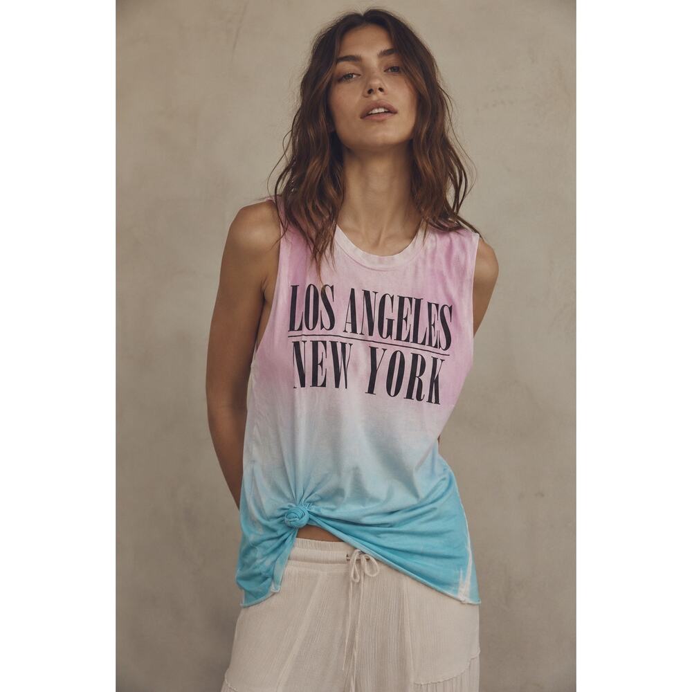 LA-NY RECYCLED KARMA NYC LA Ombré Sleeveless Muscle Graphic Tunic Tee Large